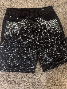 Black Rhinestone-Embellished Denimshorts men’s